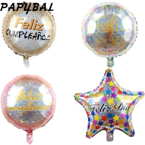 10pc 18inch Laser Round Feliz Cumpleanos Spanish Happy Birthday Party Mylar Foil Helium Balloons Globos Baloes Air Ball Supplies