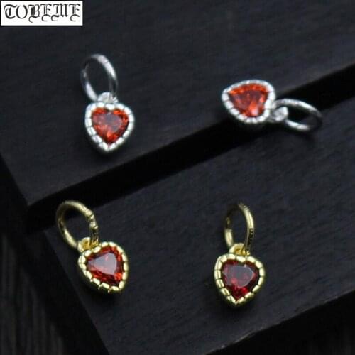 100% 925 Silver Heart-shape Charm 925 Sterling Silver Small Red Heart Shape Pendant DIY Jewelry Heart Mini Bracelet Charm