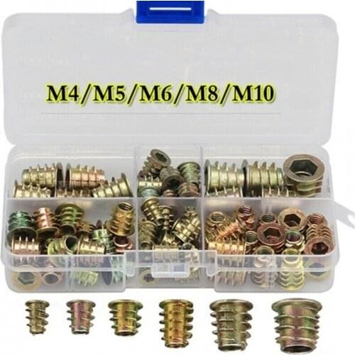 100PCS Zinc Alloy Thread For Wood Insert Nut Flanged Hex Drive Head Furniture Nuts M4/M5/M6M8/M10