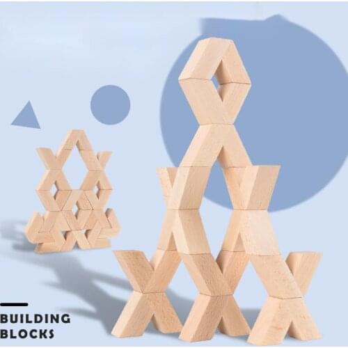 16pcs V Shape Natural Large Wooden 3D Building Blocks Toys Baby Unpaint Wooden Montessori Educational Stacking Blocks Toy Child