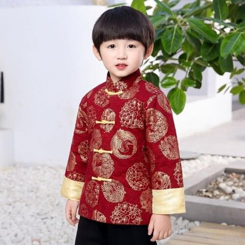 2020 Children Coat Chinese Style Costume Baby Boys Tang Clothes Kids Coats Boy Outfits Outwear Tops Mink Hair Chinese Knot 2-14