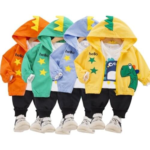 3Pcs/sets Autumn Baby Cute Clothes Childrens Clothing Kids Casual Clothes Long Sleeve Cartoon Hooded Coat Pants Sets Ropa Bebe