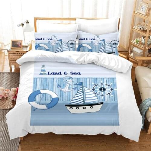 Mediterranean Sea Duvet Cover Pillowcases Bedding Set for Girl Boy Bedclothes 3pc Blue Home Textile Twin Full Size Ropa De Cama