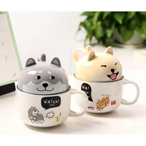 3D Ceramic Dog Coffee Mugs Fancy Cartoon Tea Cup with Lid and Spoon for Cat Lovers Milk Hot Cold Water Cute Animal Mug Gift Box