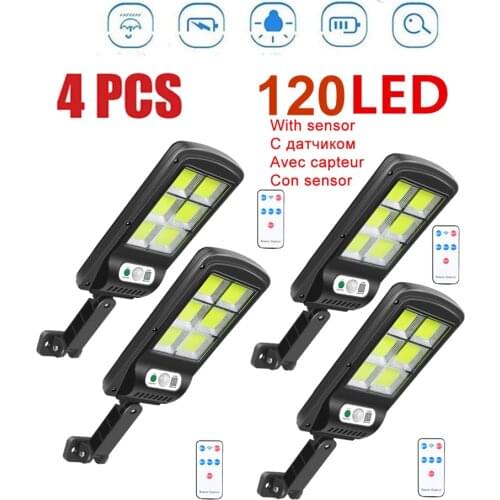 4pcs tabular oblong 100 LED Solar Light Outdoor Solar Lamp Powered 3 Modes PIR Motion Sensor for Garden Decor Wall Street securi