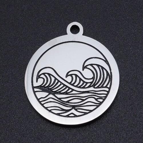 5pcs/lot 100% Stainless Steel Sea Wave Charms Pendants Wholesale High Polish Charms Never Tarnish Top Quality