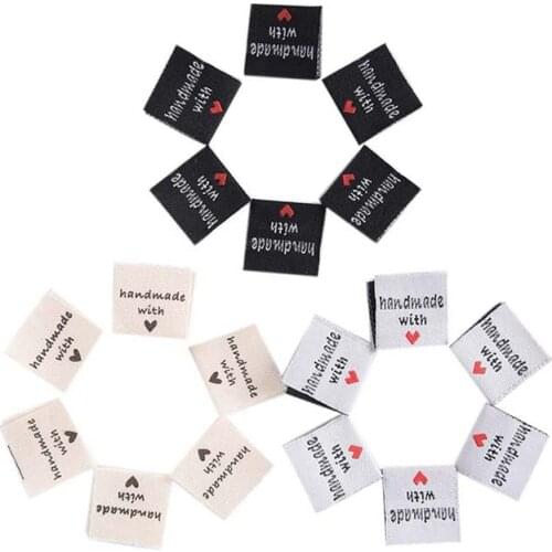 50Pcs Handmade With Love Clothing Labels Embossed Tags Clothing collar label DIY Flag Labels For Garment Sewing Accessories