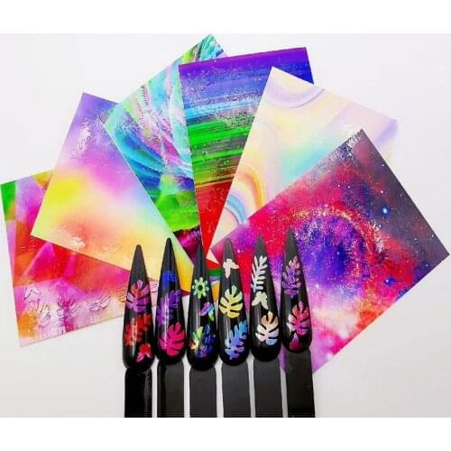 6pcs/lot Multicolor Leaf Nail Holographic Strip Tape Nail Art Stickers Thin Laser Silver Stripe Sticker DIY Foil Decal Sticker