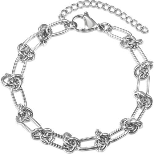 7mm Chunky Knot Curb Chain Bracelet For Women Men Stainless Steel Fashion Wristband Jewelry Gifts Length Adjustable DB327