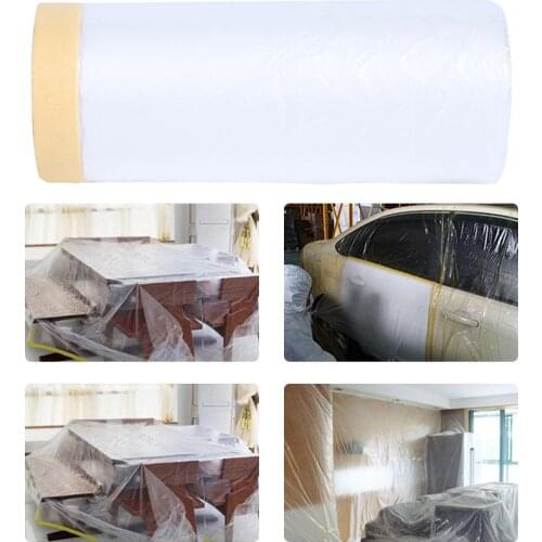 82 Feet Pre-Taped Masking Film Painting Covering Film Excellent Plastics for Car Auto Care Painter for Bedside Cabinet Safe