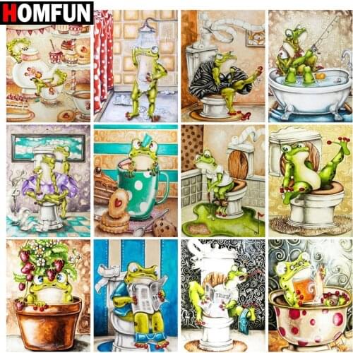 HOMFUN Diamond Painting Cross Stitch "Cartoon toilet frog" Full Square Round Diy 5d Diamond Embroidery Picture Rhinestone Art