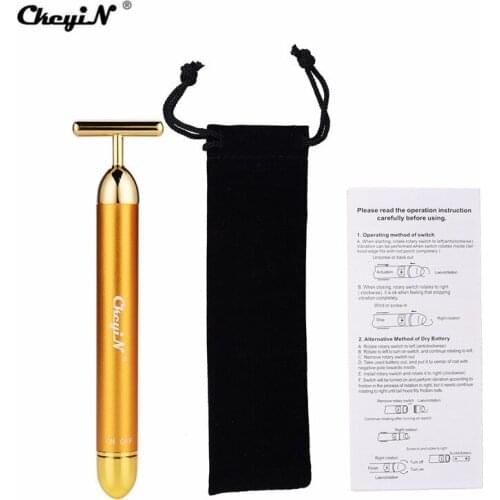 CkeyiN Energy Beauty Bar 24K Gold Pulse Firming Massager Facial Roller Massage Face Lifting Tighting Beauty Device