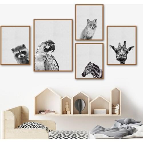 Llama Lion Zebra Giraffe Parrot Fox Leopard Wall Art Canvas Painting Nordic Posters And Prints Wall Pictures Kids Room Decor