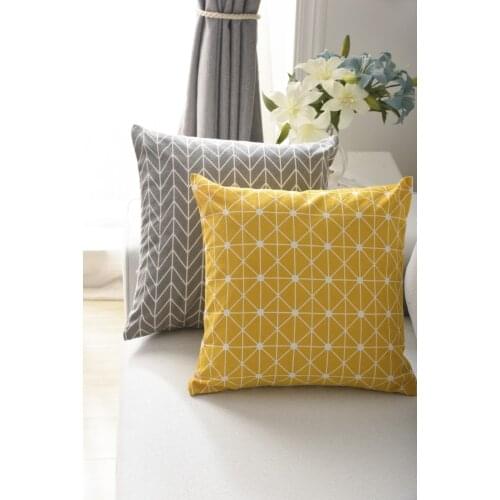 Mylb Geometric grid decorative cushion 45x45 cm cotton and hemp sofa yellow grey white pillow