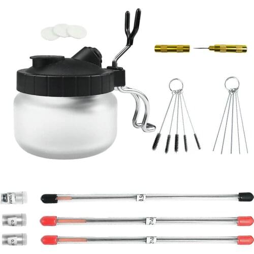 Clean Paint Jar Bottle 0.2/ 0.3/0.5mm Airbrush Cleaning Pot Glass Air Brush Holder Spray Gun Wash Tools Needle Nozzle Brush