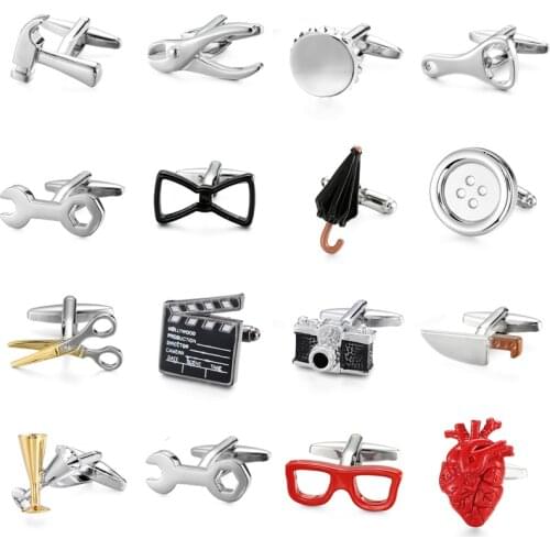 French men Cufflinks engineer safety cap wrench Coffee cup knife glasses Hat umbrella design Cuff Button mens Business gift