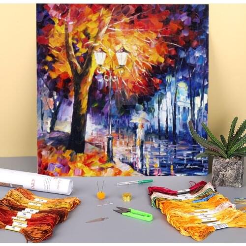 Oil Painting Style Fire Tree Printed Fabric 11CT Cross Stitch Kit Embroidery DMC Threads Handicraft Handiwork Craft Jewelry
