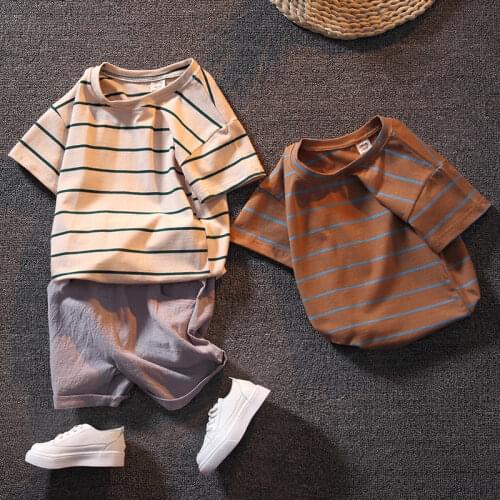 Childrens Clothing Sets Summer Short-Sleeved 2021 New Small And Medium-Sized Boys Baby Korean Style Two-Piece Suits