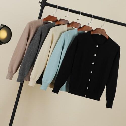 Fall 2021 korean fashion round neck black cute tops cardigans womens crochet pink top knitted sweaters long sleeve top clothing