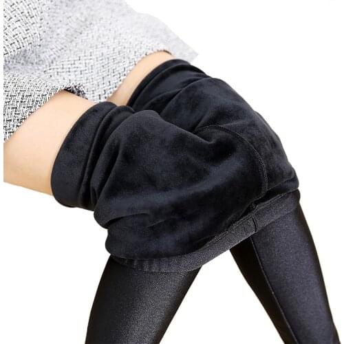 Fashion Women Leggings 2016 Winter Velvet Warm Leggings Mid Waist Stretch Skinny Pencil Pants Brand Faux Leather Leggings