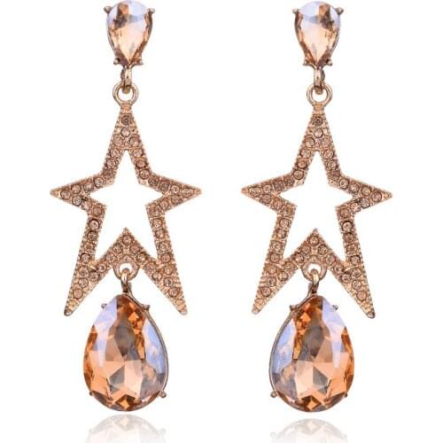 LUBOV Luxury Rhinestone Inlaid Golden Silver Metal Shining Star Water Drop Dangle Earrings Women Party Jewelry 2019 New