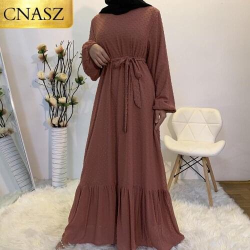 Latest Modern Fashion Ruffle Polka Islamic Clothing Kaftan With Lining Women Muslim Maix Casual Dress Abaya