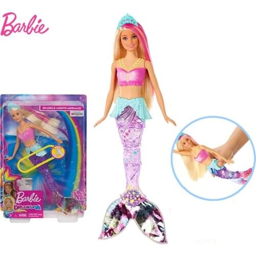 Original Brand Barbie Dolls Rainbow Lights Mermaid Doll Feature Mermaid Doll Girl Christmas Birthday New Year Gift CCF49 Bonecas