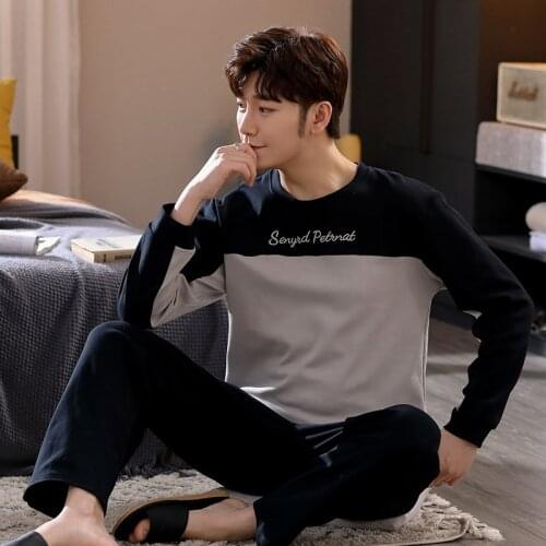 2020 Autumn High Quality Cotton Long Sleeve Pajamas Sets for Men Korean Sleepwear Suit Pyjamas Male Lounge Homewear Home Clothes