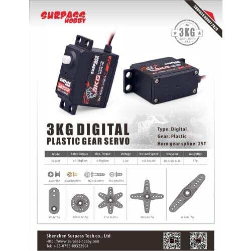 SURPASS Hobby S0300P Plastic Gear 3KG Servo For RC Airplane Robot 1/12 RC Monster Car Boat Duct Plane
