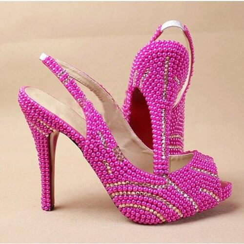 Handmade Lovely Woman Bridal Shoes New Fashion Imitation Pearl Woman Wedding Dress Shoes Lady Crystal Party Prom Shoes