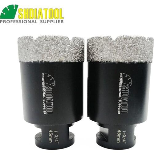 SHDIATOOL 2pcs 5/8-11 Dia 1-3/4" / 45mm Vacuum Brazed Diamond Dry Core Bits Marble Drilling Bits Tile Hole Saw