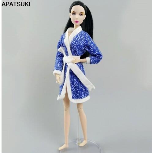 Blue Flower Floral Bathrobe For Barbie Doll Bathroom Suit Winter Pajama Wear Sleeping Robe Casual Clothes For Barbie Toys 1/6