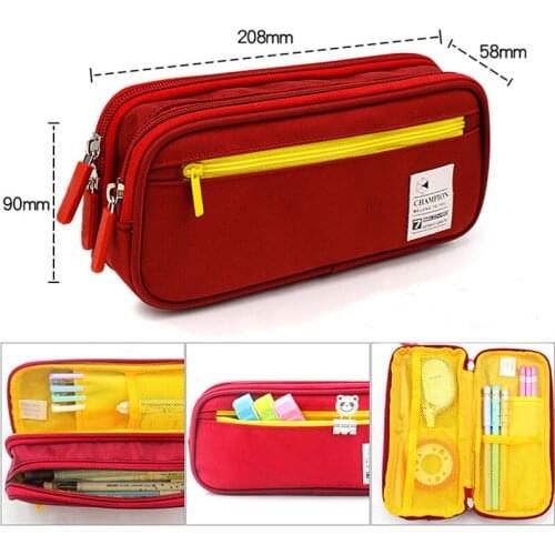 Fold Large Capacity Pencil Case Canvas Geometric Pencil Case Simple Pencil Bag Stationery Storage School Supplies 050053