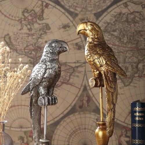 American Country Rose Parrot Sculpture Resin Crafts Living Room Entrance Wine TV Cabinet Home Decorations Collection