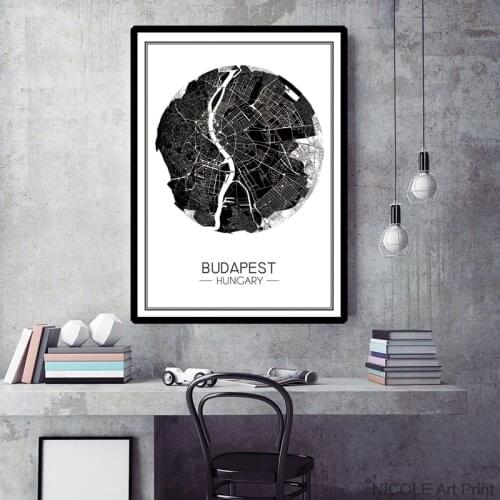 Modern Map of Budapest Hungary Canvas Art Print Poster, Minimalist Wall Picture for Living Room Decoration, Home Decor Painting
