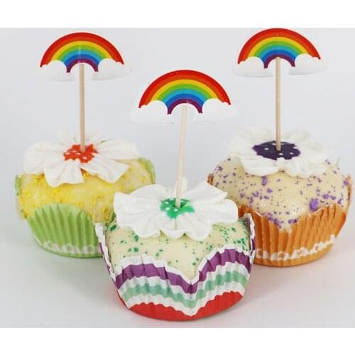 24pcs/lot Rainbow Theme Cupcake Cake Topper For Family baby shower Birthday Party Baking Decoration Supplies