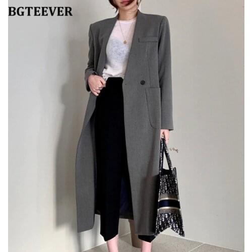 BGTEEVER Fashion One Button V-neck Women Long Trench Coats Elegant Long Sleeve Belted Female Outwear Autumn Winter Windbreaker