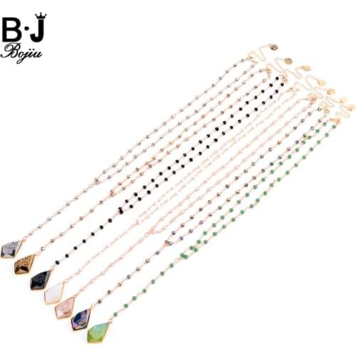 Trendy Natural Semi-Precious Stone Druzy Pendant Necklaces For Women Gold Crystal Beads Chain Geometric Drusy Necklace NKS237