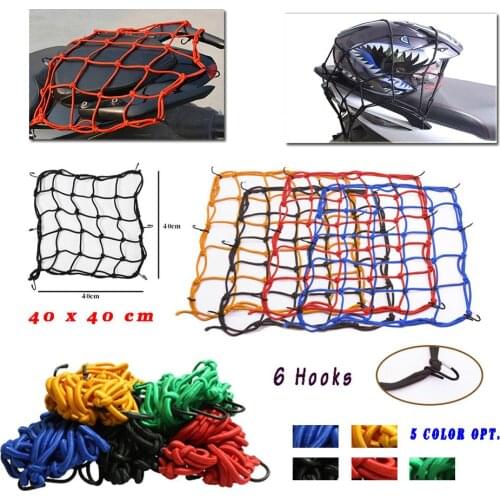 Heavy Duty Elastic Motorcycle Luggage Net Helmet Holder Tank Mesh ATV Bike Rear Seat Cargo Bungee 6 Hooks Hold Down Fuel Trunk