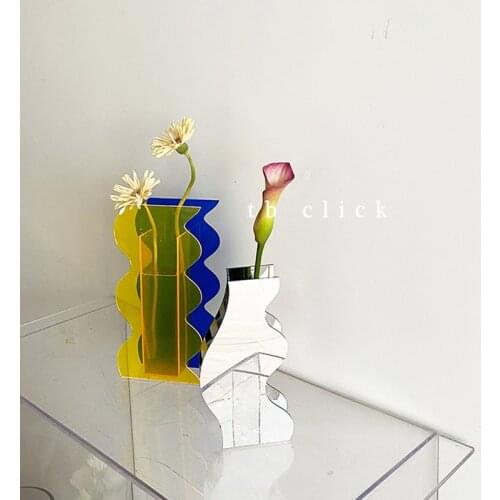 Home Decoration Dottle Korean Acrylic Wave Surface Abstract Vase Flower Arrangement Art Ornament Mirror Irregular Transparent