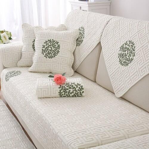 Embroider Cotton Sofa Cover Cushion Four Seasons Sofa Towel Universal Fabric Sofa Mat Gray White