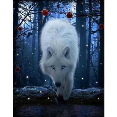 5D DIY Cool Night Wolf Cross Stitch Embroidery Rhinestones Kits Diamond Painting Mosaic Picture Living Room Decoration FH769
