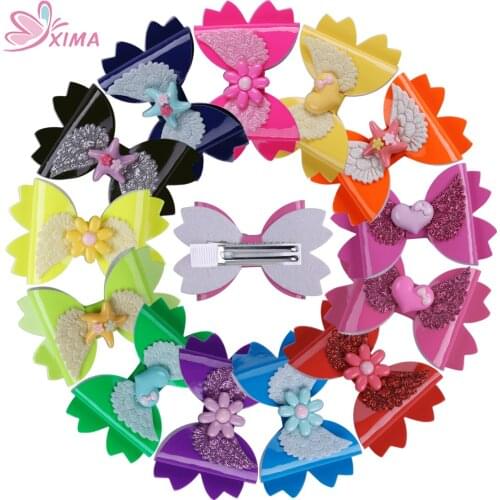 XIMA 13pcs/lot 3''PU Leather Hair Bows Hairpins Heart Hair Clip Dance Party Wing Flower Bows Princess Hairgrips Hair Accessories