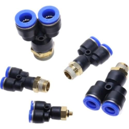 1Pcs Y type Tee Air Pneumatic fittings quick Connector PX4 6 8 10 12mm to Male thread M5" 1/8" 1/4" 3/8" 1/2" BSP coupler