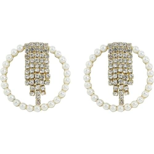 Dvacaman INS Korean Geometric Round Pearl Stud Earrings Shiny Rhinestone Tassel Earrings Statement Jewelry for Women Accessories