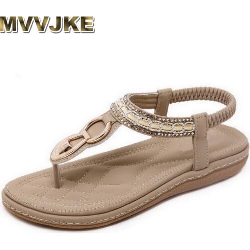 MVVJKE Summer Female Sandals Casual Comfortable Diamond Flat Flip Flops Woman Sandals Large Size Soft Bottom Beach Shoes