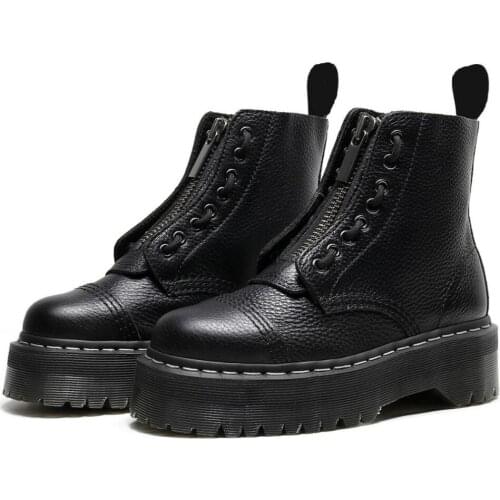 Martens Chunky Motorcycle Boots for Women Autumn Winter 2021 Fashion Round Toe Lace-up Combat Boots Ladies Shoes