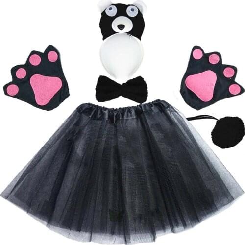 Women Girls Animal Panda Costume Cosplay Headband Tutu Skirt Tie Tail Paw Birthday Party Halloween Gift Christmas White Black