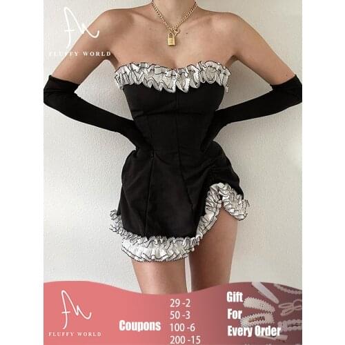 Women Y2K Sexy Corset Mini Dress Strapless Long Sleeve Drawstring Dresses Summer Party Vacation Beach Club Lace Design Dress