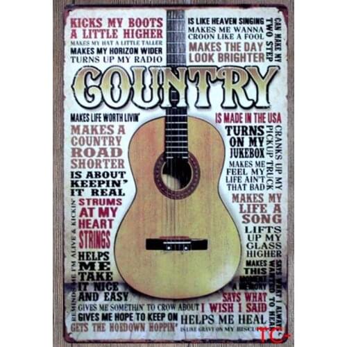 1pc Music Guitar Country Songs plaques Tin Plate Sign wall man cave Decoration Poster metal vintage retro shabby decor shop